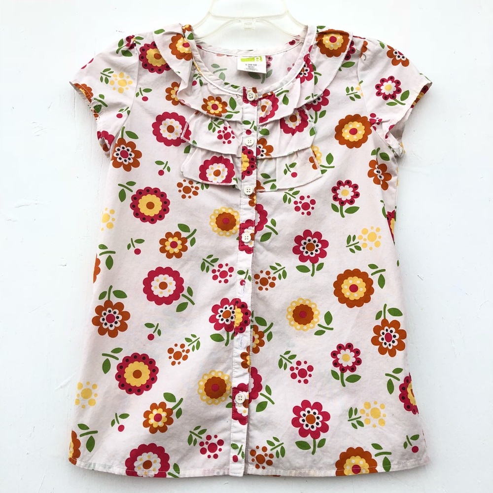 Crazy 8 Girl Top Button Down Flower Motif Size L